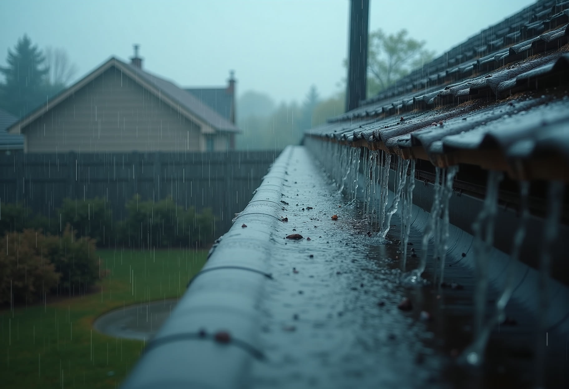 6-inch run, sheeting off in a downpour